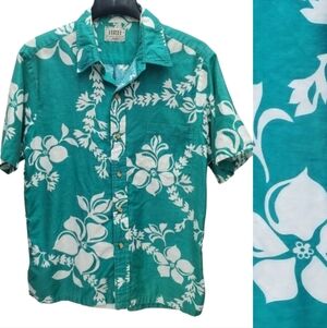 HRH His Royal Highness Hawaiian Shirt Mens Large Green White Floral Casual VTG
